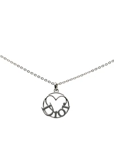 Pre-owned Dior 2000-2026 Brass Heart Logo Pendant Necklace Costume Necklace In Silver
