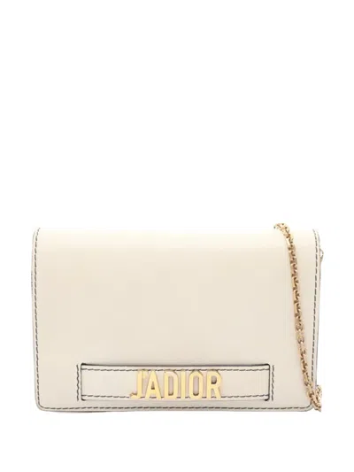 Pre-owned Dior 2000-2026 Calfskin Ja Wallet On Chain Crossbody Bag In White