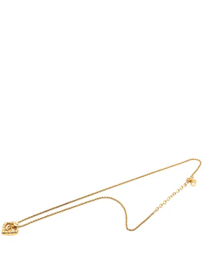 Pre-owned Dior 2000-2026 Gold Plated Cd Logo Heart Pendant Necklace Costume Necklace