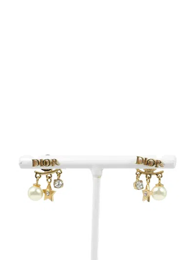 Pre-owned Dior 2000-2026 Gold Plated Faux Pearl Evolution Push Back Earrings Costume Earrings