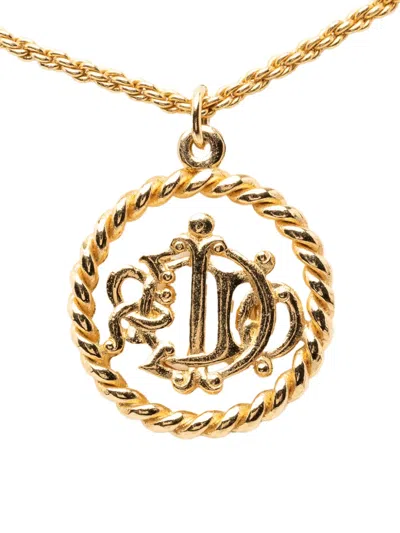 Pre-owned Dior 2000-2026 Gold Plated Logo Pendant Necklace Costume Necklace