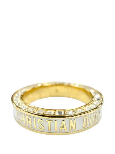 Pre-owned Dior 2000-2026 Gold Plated Strass And Lacquer Night Code Band Ring Costume Ring