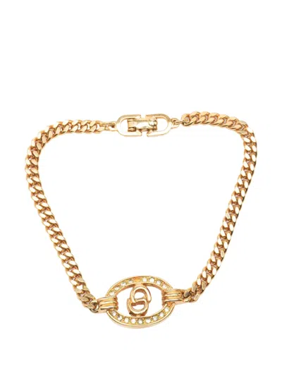 Pre-owned Dior 2000-2026 Gold Plated Strass Cd Logo Chain Bracelet Costume Bracelet