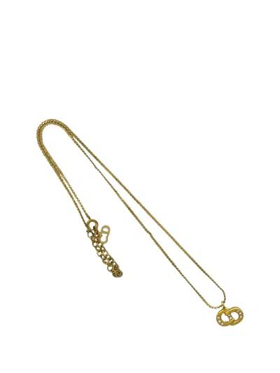 Pre-owned Dior 2000-2026 Gold Plated Strass Cd Logo Pendant Necklace Costume Necklace