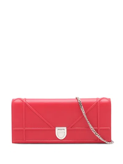Pre-owned Dior 2000-2026 Grained Calfskin Ama Croisiere Wallet On Chain Crossbody Bag In Red