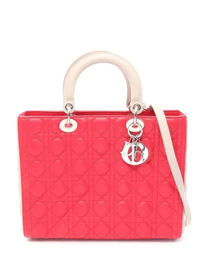 Pre-owned Dior 2000-2026 Large Bicolor Lambskin Cannage Lady  Satchel In Red