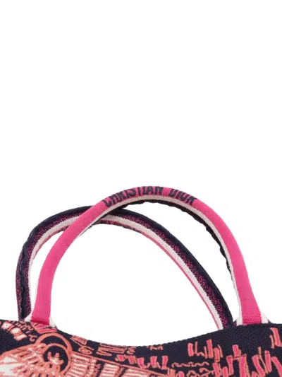 Pre-owned Dior 2000-2026 Large Embroidered Canvas Animals Tiger Book Tote Bag In Pink