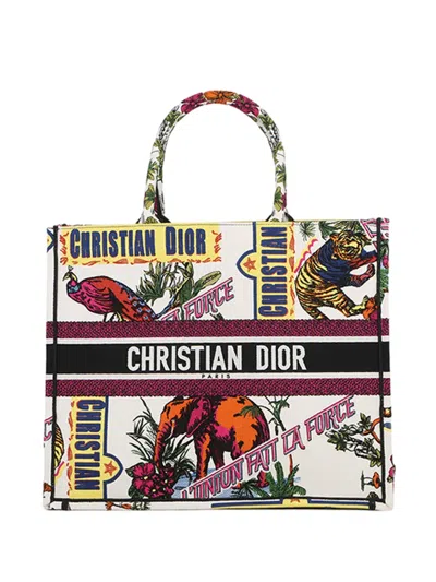 Pre-owned Dior 2000-2026 Large Embroidered Canvas Indian Animals Book Tote Bag In Multi