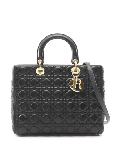 Pre-owned Dior 2000-2026 Large Lambskin Cannage Lady  Satchel In Black