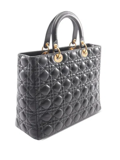 Pre-owned Dior 2000-2026 Large Lambskin Cannage Lady  Satchel In Black