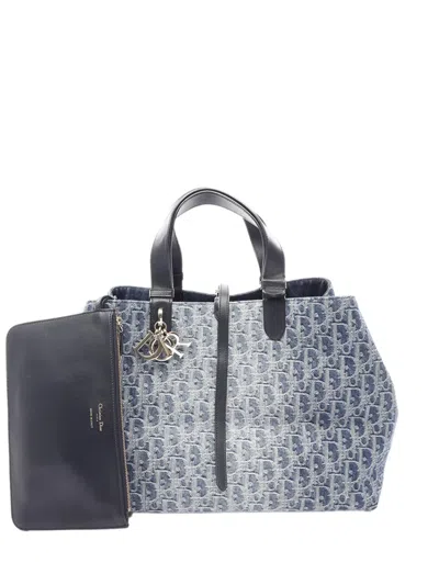Pre-owned Dior 2000-2026 Large Oblique Denim Toujours Tote Bag In Blue
