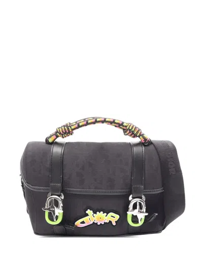 Pre-owned Dior 2000-2026 Lewis Hamilton Oblique Canvas Hit The Road Messenger Bag Satchel In Black
