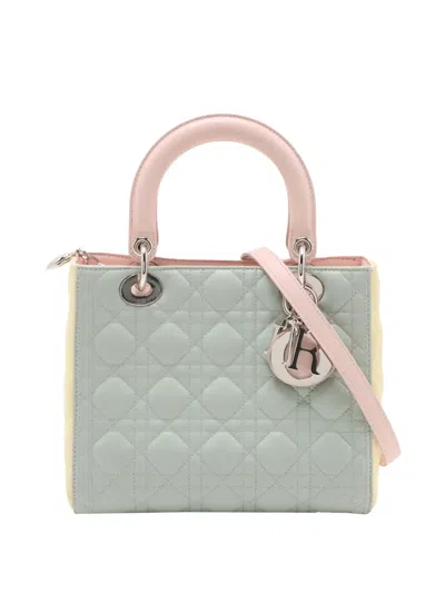Pre-owned Dior 2000-2026 Medium Bicolor Lambskin Macrocannage Stitched Lady  Satchel In Green