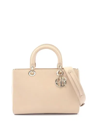 Pre-owned Dior 2000-2026 Medium Grained Calfskin Lady D Sire Satchel In Neutrals