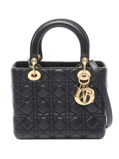 Pre-owned Dior 2000-2026 Medium Lambskin Cannage Lady  Satchel In Black