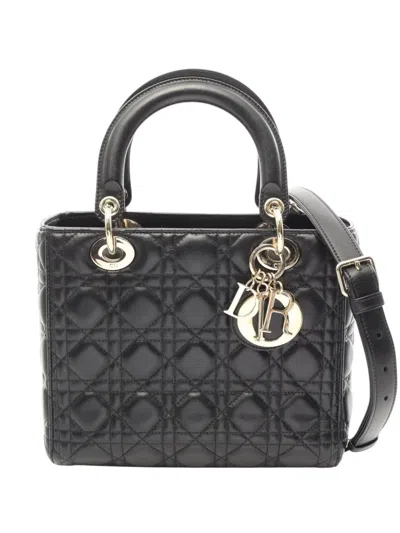 Pre-owned Dior 2000-2026 Medium Lambskin Cannage Lady  Satchel In Black