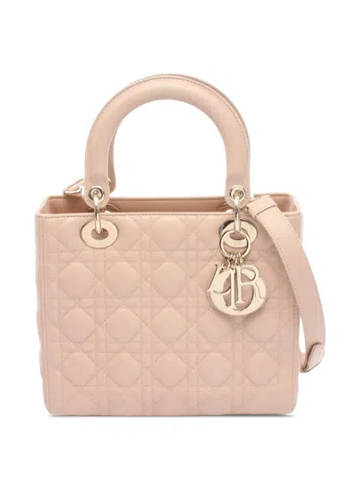 Pre-owned Dior 2000-2026 Medium Lambskin Cannage Lady  Satchel In Pink