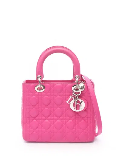 Pre-owned Dior 2000-2026 Medium Lambskin Cannage Lady  Satchel In Pink