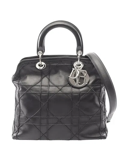 Pre-owned Dior 2000-2026 Medium Lambskin Cannage Polochon Granville Satchel In Black