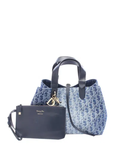 Pre-owned Dior 2000-2026 Medium Oblique Denim Toujours Tote Bag In Blue