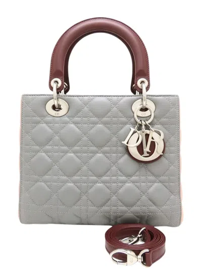 Pre-owned Dior 2000-2026 Medium Tricolor Lambskin Cannage Lady  Satchel In Gray