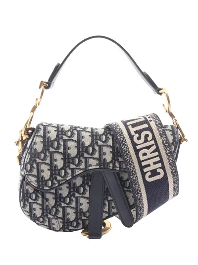Pre-owned Dior 2000-2026 Mini Oblique Canvas Saddle Bag Satchel In Blue