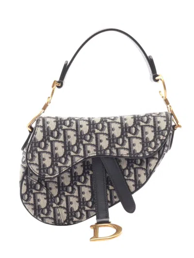 Pre-owned Dior 2000-2026 Mini Oblique Canvas Saddle Bag Satchel In Blue