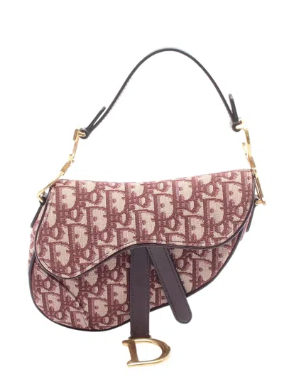 Pre-owned Dior 2000-2026 Mini Oblique Canvas Saddle Bag Satchel In Red