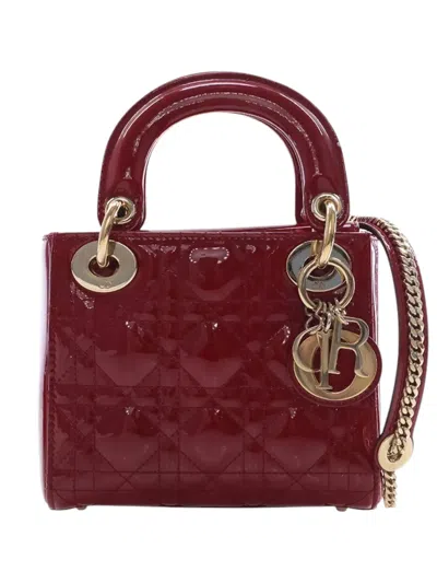 Pre-owned Dior 2000-2026 Mini Patent Cannage Lady  Satchel In Red