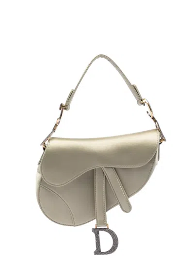 Pre-owned Dior 2000-2026 Mini Satin Crystal Embellished Saddle Bag Handbag In Gold
