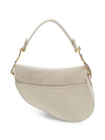 Pre-owned Dior 2000-2026 Mini Velvet Crystal Embellished Hardware Saddle Bag Satchel In Grey