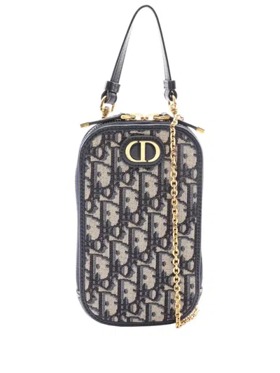 Pre-owned Dior 2000-2026 Oblique Canvas 30 Montaigne Call In  Phone Holder Satchel In Blue