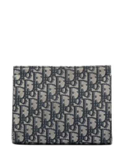 Pre-owned Dior 2000-2026 Oblique Canvas Clutch Bag In Blue
