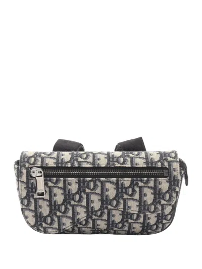Pre-owned Dior 2000-2026 Oblique Canvas Saddle Arm Pouch Clutch Bag In Neutrals