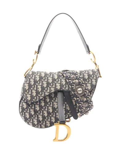 Pre-owned Dior 2000-2026 Oblique Canvas Saddle Bag Satchel In Blue