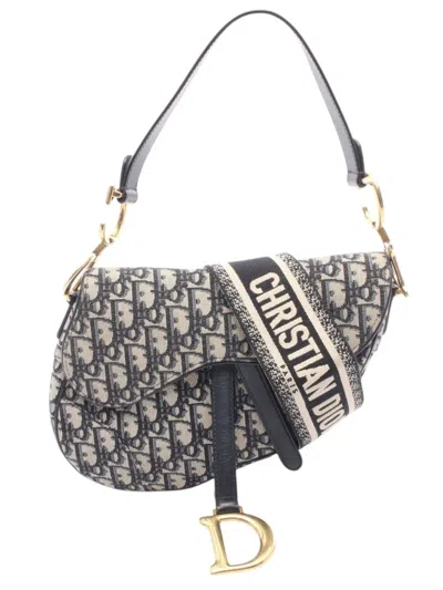 Pre-owned Dior 2000-2026 Oblique Canvas Saddle Bag Shoulder Bag In Blue