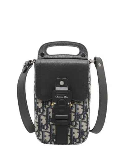 Pre-owned Dior 2000-2026 Oblique Canvas Saddle Vertical Pouch Satchel In Blue