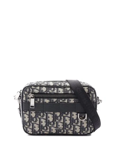 Pre-owned Dior 2000-2026 Oblique Canvas Safari Crossbody Bag In Blue