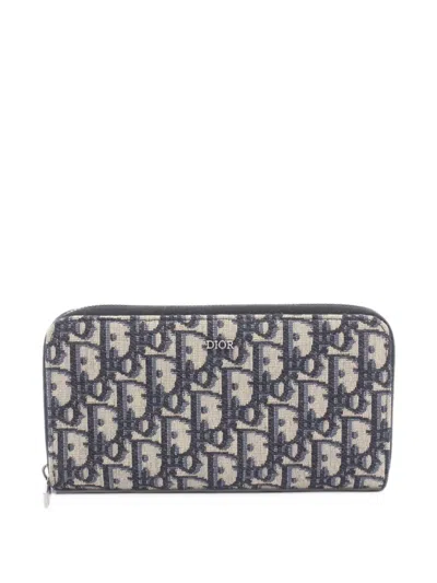 Pre-owned Dior 2000-2026 Oblique Canvas Wallet Long Wallets In Blue