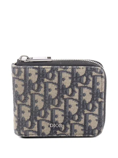 Pre-owned Dior 2000-2026 Oblique Canvas Wallet Small Wallets In Blue