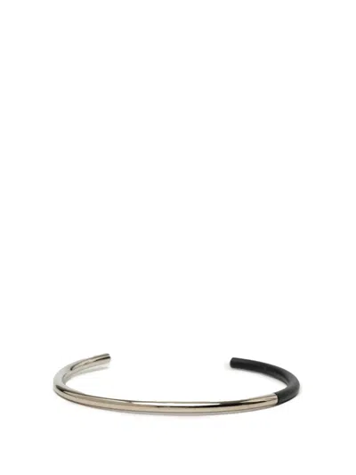 Pre-owned Dior 2000-2026 Palladium Plated And Leather Cuff Bracelet Costume Bracelet In Black
