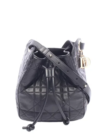 Pre-owned Dior 2000-2026 Small Lambskin Cannage D Motion Bag Bucket Bag In Black