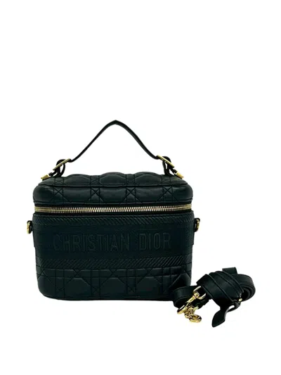 Pre-owned Dior 2000-2026 Small Lambskin Cannage Travel Vanity Case Satchel In Black