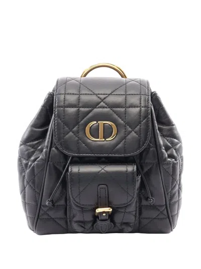 Pre-owned Dior 2000-2026 Small Lambskin Macrocannage Caro Backpack In Black