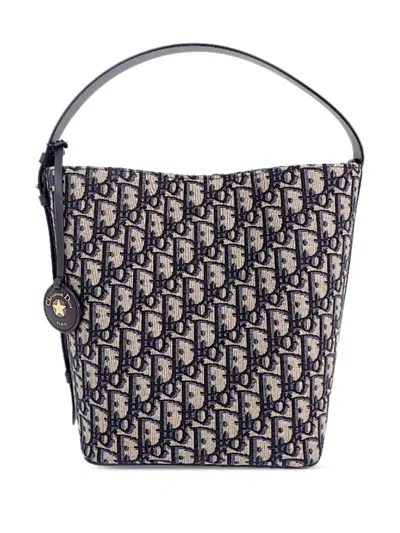 Pre-owned Dior 2000-2026 Small Oblique Canvas Star Bucket Bag In Blue