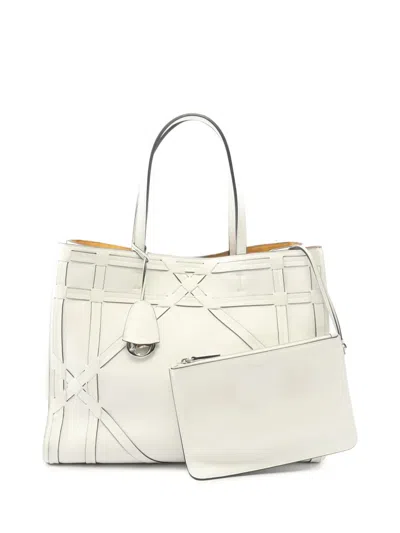 Pre-owned Dior 2000-2026 Woven Calfskin Giant Cannage Connect Tote Bag In White