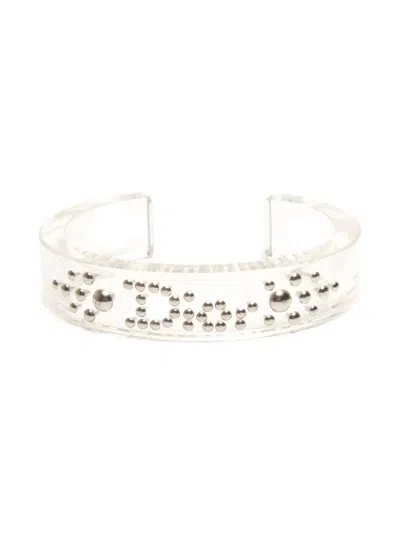 Pre-owned Dior 2000s Beaded-logo Bangle In White