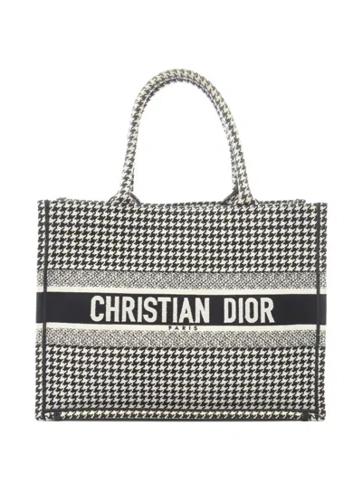 Pre-owned Dior 2000s Book Tote Houndstooth Tote Bag In Black