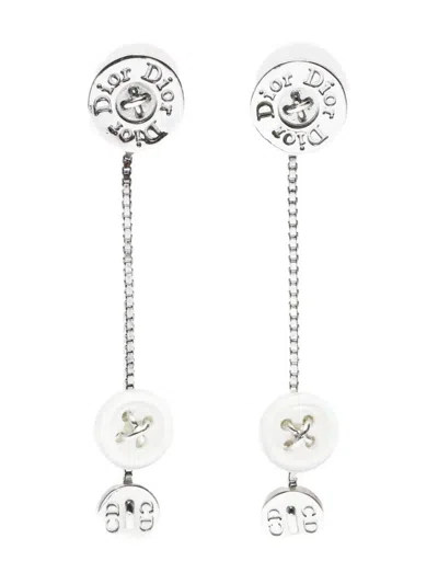 Pre-owned Dior 2000s Button Motif Earrings In Silver