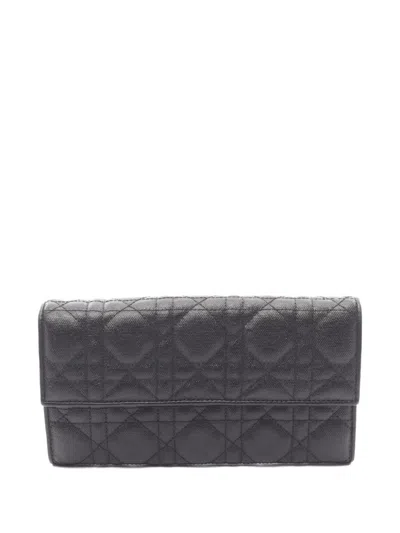 Pre-owned Dior 2000s Cannage Bi-fold Wallet In Black